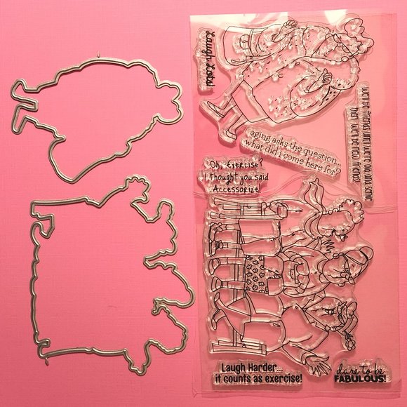 #197 STAMP & DIE SET: FUNNY LADIES, FRIENDSHIP, LAUGHING - Picture 2 of 6